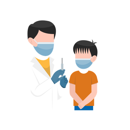 Little Boy Getting Vaccination By Doctor  Illustration