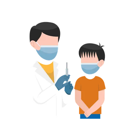 Little Boy Getting Vaccination By Doctor  Illustration