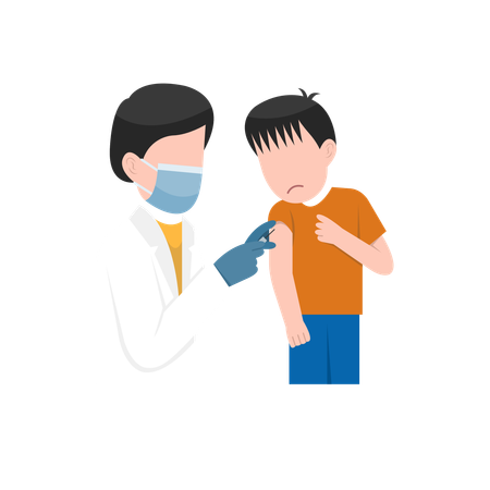 Little Boy Getting Vaccination By Male Doctor  Illustration