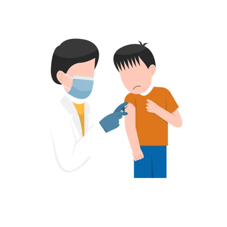 Little Boy Getting Vaccination By Male Doctor  Illustration