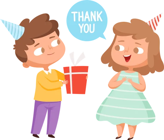 Little boy giving gift to girl  Illustration