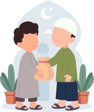 Little boy giving zakat donation and charity  Illustration