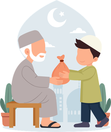 Little boy giving zakat donation and charity  Illustration