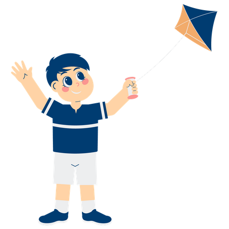 Little Boy Happy With Kite  Illustration