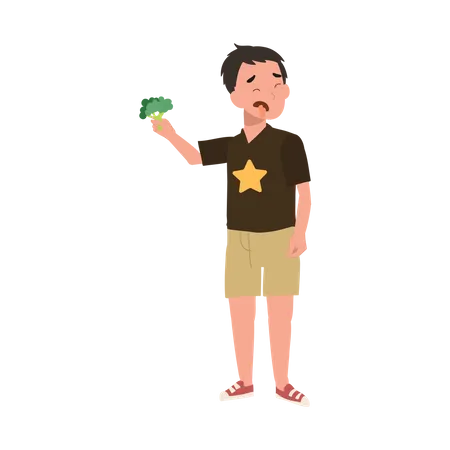 Little boy hate broccoli Illustration