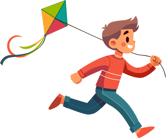 Little boy having fun flying a kite  Illustration