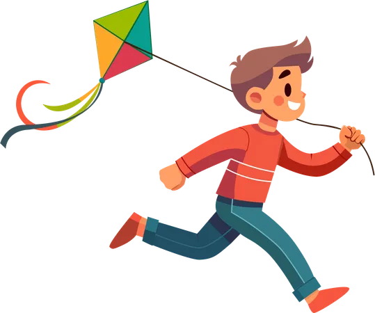 Little boy having fun flying a kite  Illustration