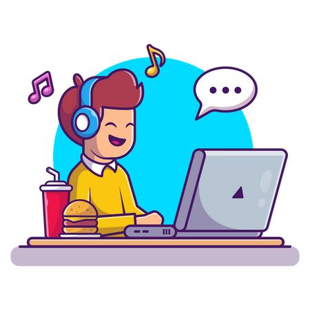 Little boy having online conversation  일러스트레이션