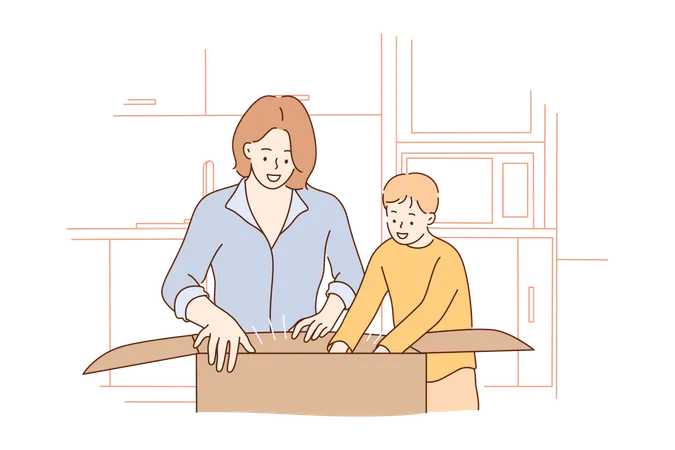 Little boy helping his mother  Illustration