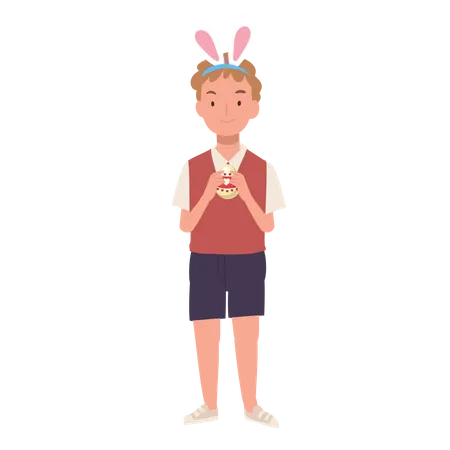 Little boy holding an Easter egg  Illustration