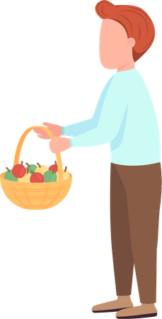 Little boy holding basket  Illustration
