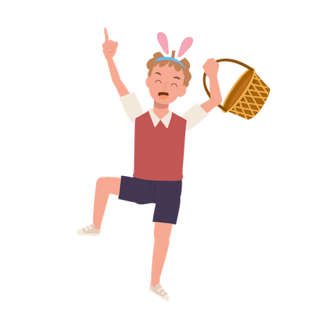 Little boy holding blank basket is ready to hunt easter egg Illustration