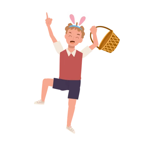 Little boy holding blank basket is ready to hunt easter egg  Illustration