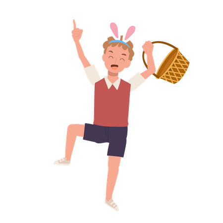 Little boy holding blank basket is ready to hunt easter egg  Illustration