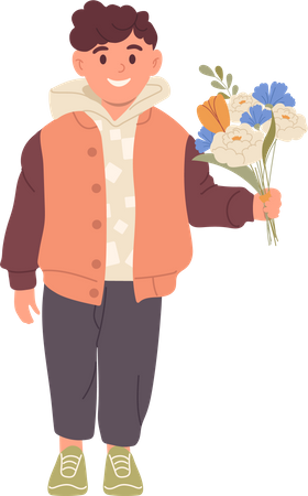 Little boy holding blooming bouquet  Illustration