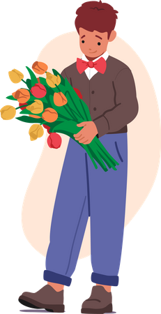 Little Boy Holding Bouquet  Illustration