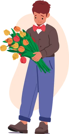 Little Boy Holding Bouquet  Illustration