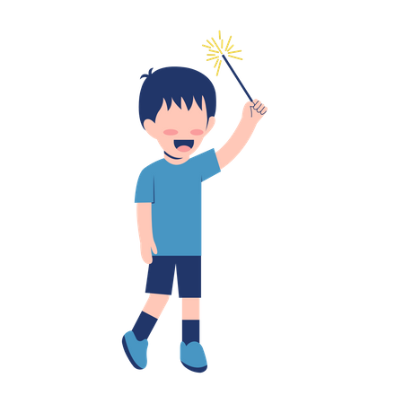 Little Boy holding Fireworks  Illustration