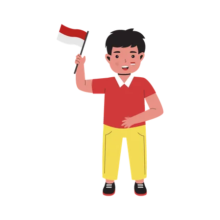 Little boy holding  flag and celebrate Indonesia independence day  Illustration