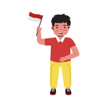 Little boy holding  flag and celebrate Indonesia independence day  Illustration