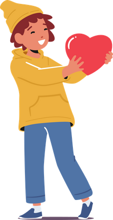 Little Boy Holding Heart in Hands  Illustration