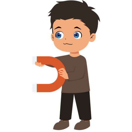 Little boy Holding Large Magnet  Illustration