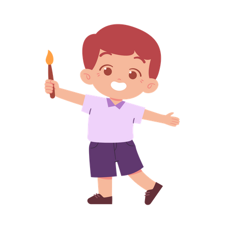 Little Boy Holding Paint Brush  Illustration