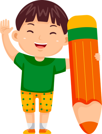 Little Boy holding Pencil and waving hand  Illustration