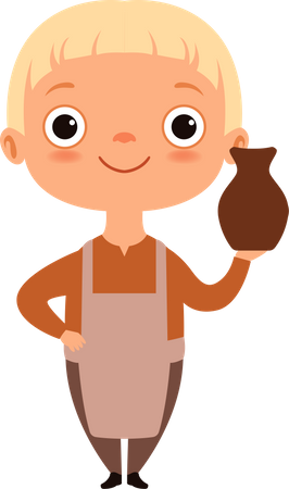 Little boy holding pot  Illustration