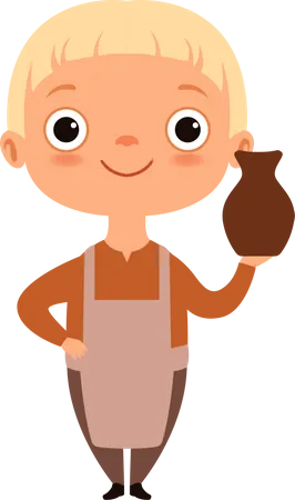 Little boy holding pot  Illustration