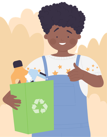 Little boy holding recycle Waste  Illustration