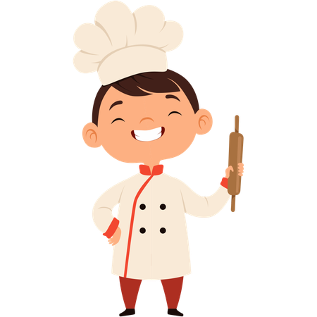 Little boy holding rolling pin  Illustration