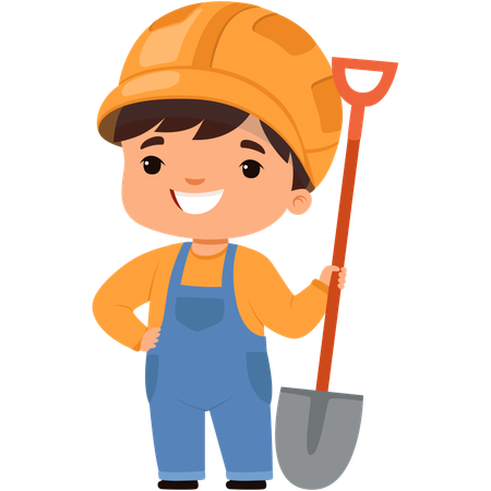 Little boy holding shovel  Ilustración