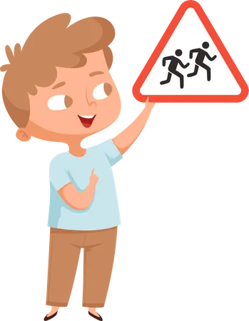 Little boy holding traffic sign  Illustration