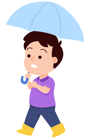 Little boy holding umbrella Illustration