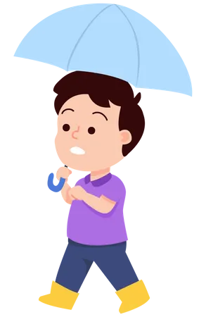 Little boy holding umbrella  イラスト