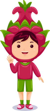 Boy Kids Dragon Fruit Character Illustration