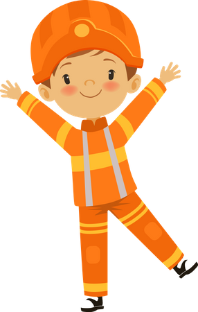 Little boy in firefighter costume Illustration