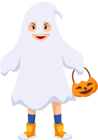 Little Boy in Ghost Costume  Illustration