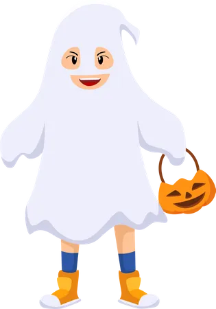 Little Boy in Ghost Costume  Illustration