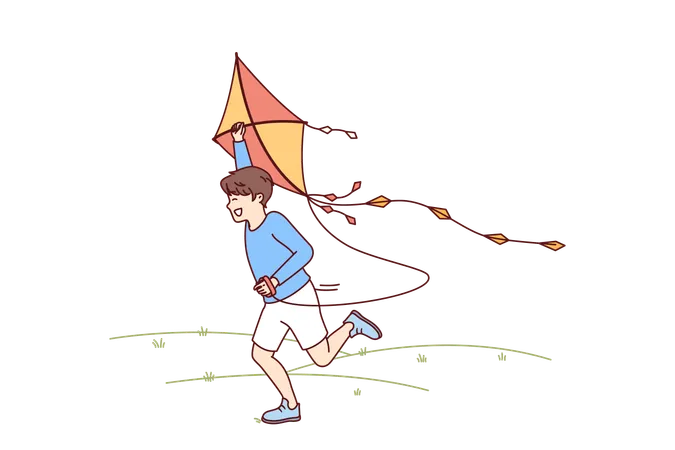 Little boy is enjoying kite flying  Illustration