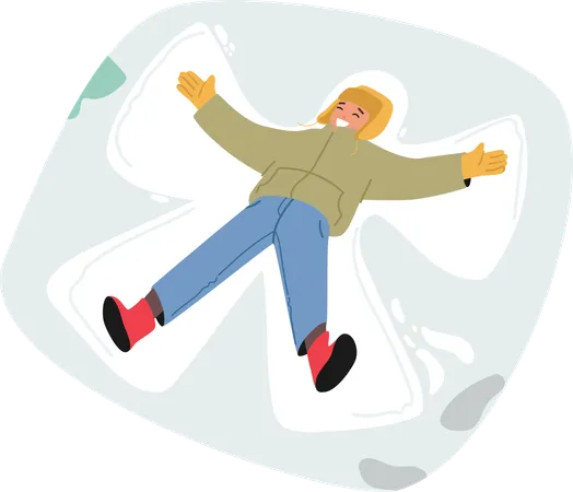Little Boy Joyfully Flops Into Freshly Fallen Snow His Arms And Legs Moving In Unison As He Makes Adorable Snow Angels Leaving Imprints Of Innocence And Winter Wonder Cartoon Vector Illustration Illustration