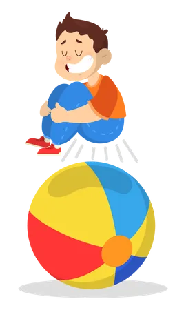 Little boy jumping on ball Illustration