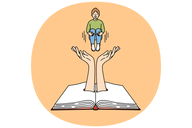 Little boy jumps into book  Illustration