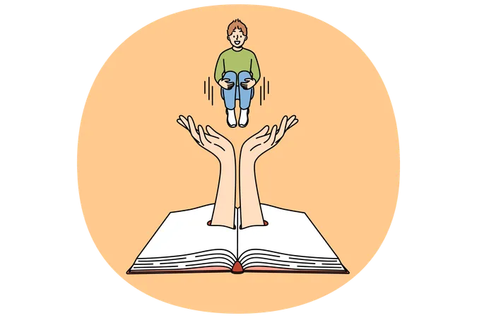 Little boy jumps into book  Illustration