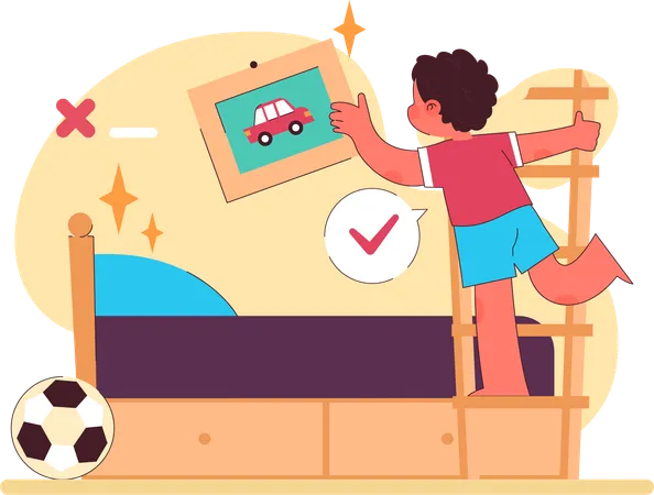 Little boy keep cleaning his room  Illustration
