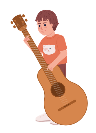 Little boy learning to play guitar  Illustration