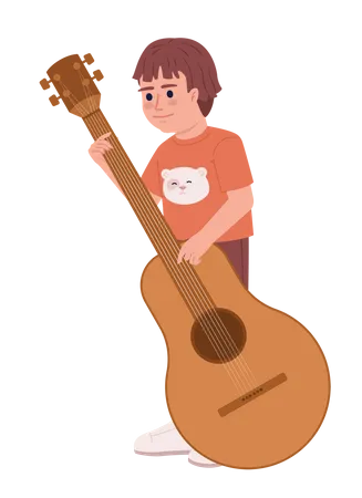 Little Boy Learning To Play Guitar Semi Flat Color Vector Character Editable Figure Full Body Person On White Simple Cartoon Style Spot Illustration For Web Graphic Design And Animation Illustration