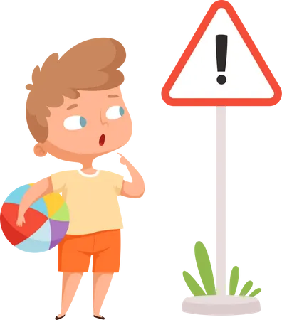 Little boy looking at traffic sign  Illustration