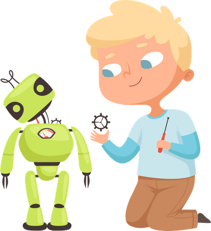 Little boy making robot  Illustration